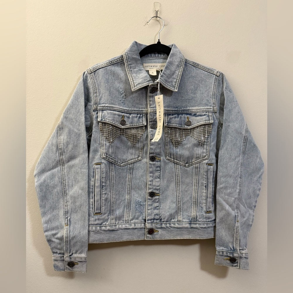NWT Saltwater Luxe‎ Rhinestone Denim Jacket - S